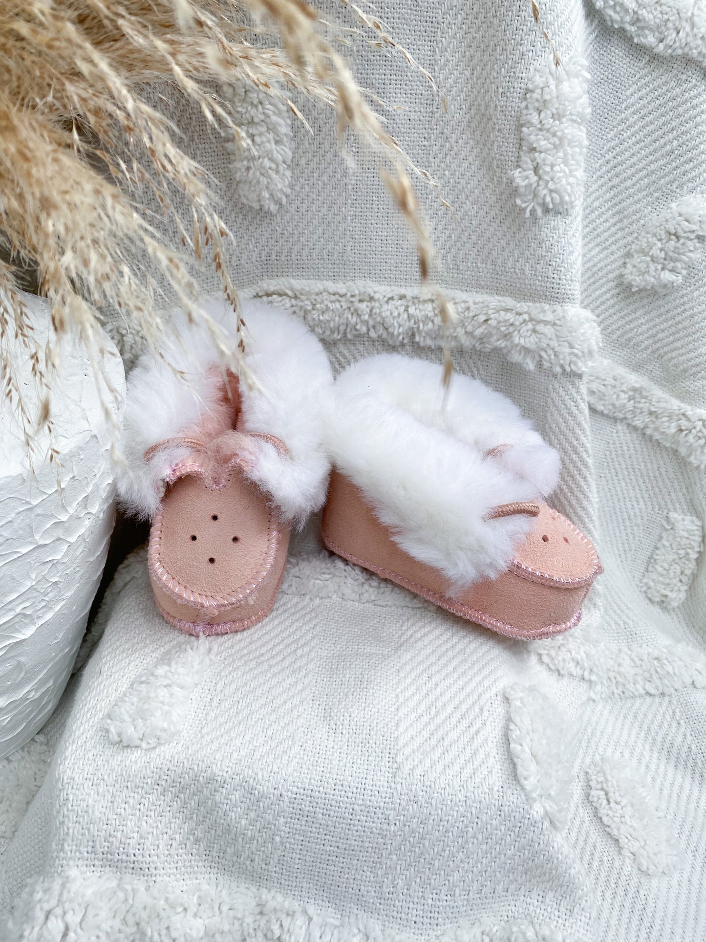 100% Sheepskin pink baby booties